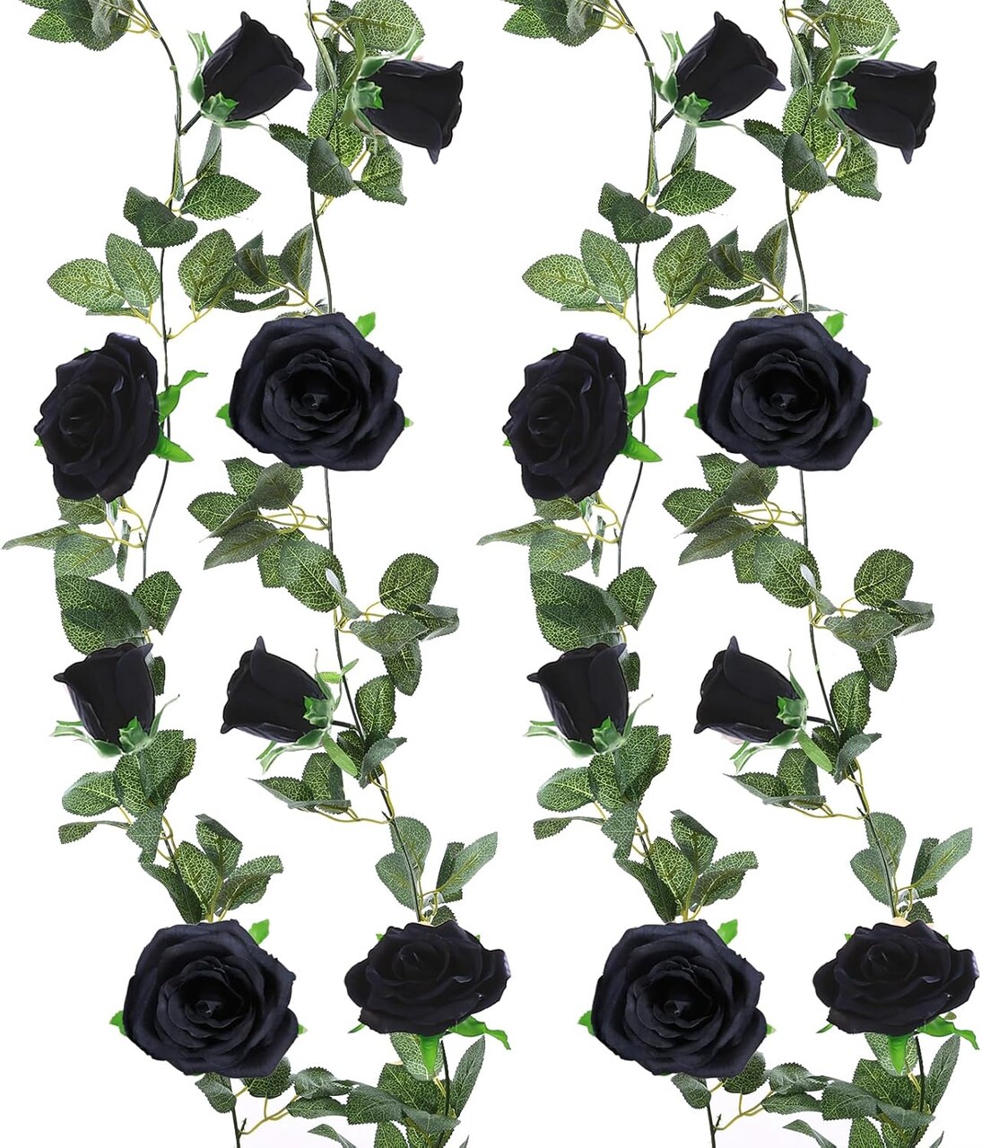2 Pack Black Artificial Rose Garland – 6.5FT Fake Flower Vine Hanging Roses for Wedding Arch, Wall Decor, Table Centerpiece, Fireplace, Stair Railing, Indoor & Outdoor Party Decorations